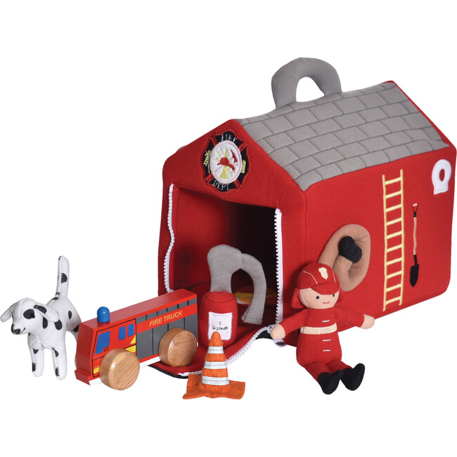 9 Piece Fire Station with Wooden Fire Truck