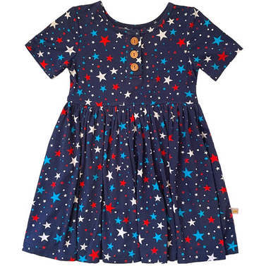 All Star Kid Short Sleeve Bamboo Toddler Twirl Dress, Blue