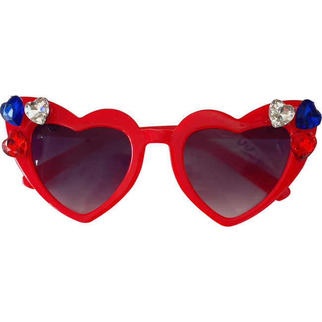 Red White and Blue Anna Heart Sunnies, Red - Sunglasses - 1