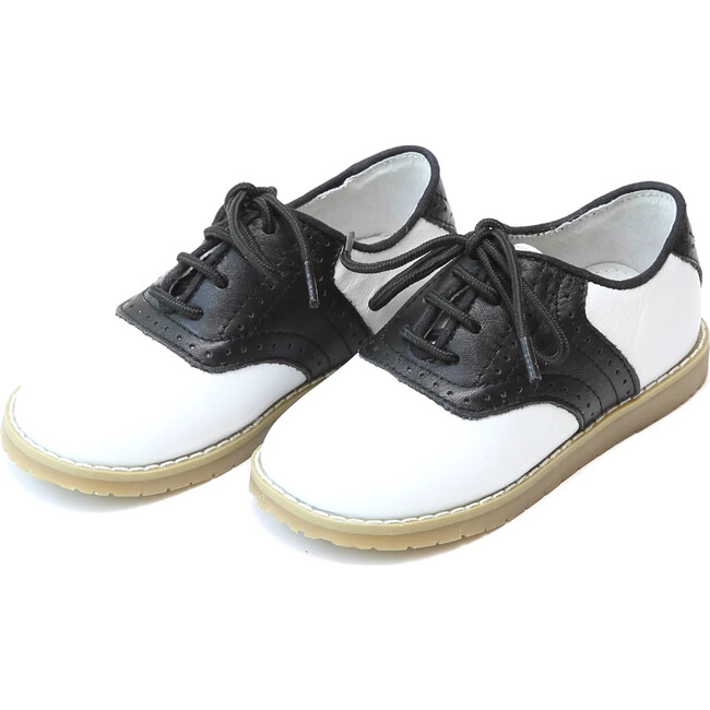 Luke Two Tone Leather Saddle Shoe, White/Black