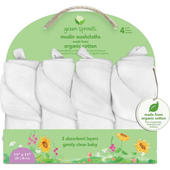 Muslin Washcloths Set, White (Pack Of 4)