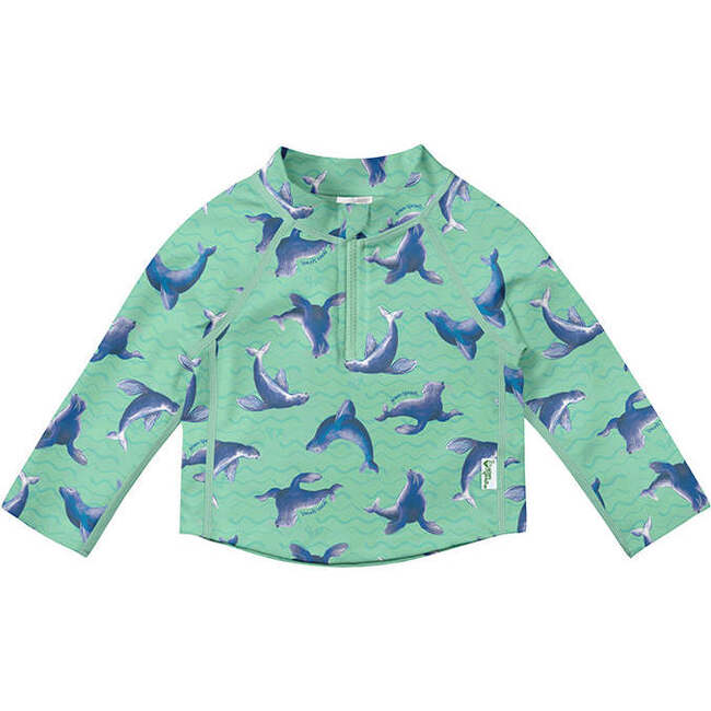 Long Sleeve Zip Rashguard Shirt, Seafoam Sea Lions - Rash Guards - 1