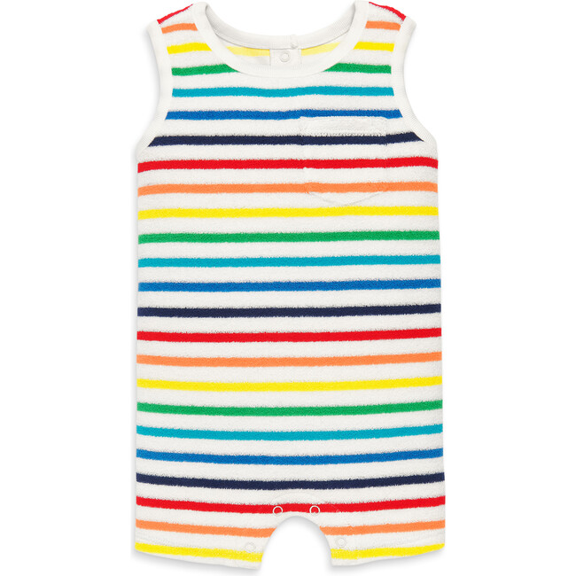 Baby Towel Terry Tank Shortie In Rainbow Stripe, Ivory Bright Rainbow Stripe