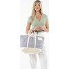 Two Tone Stripes Tote Bag, Navy - Bags - 2
