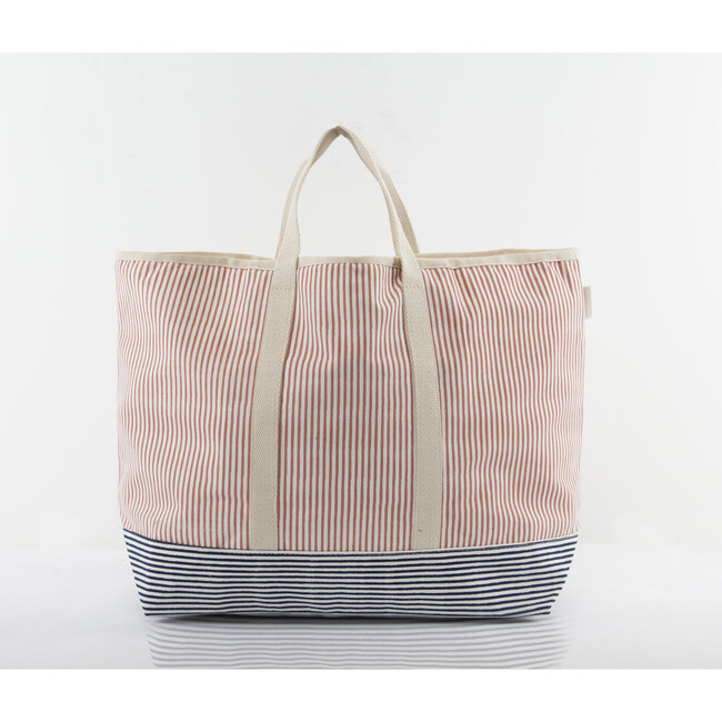 Two Tone Stripes Tote Bag, Rose Tan - Bags - 3