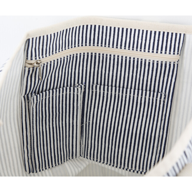 Two Tone Stripes Tote Bag, Navy - Bags - 4