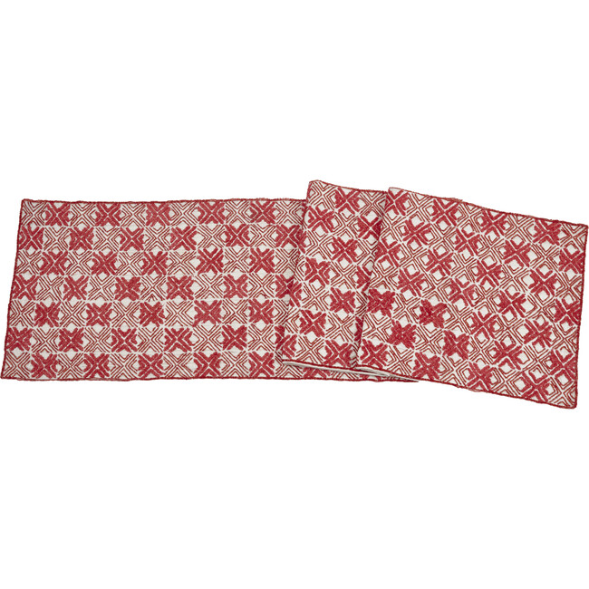 Silk And Chenille Hand Beaded Table Runner, Red
