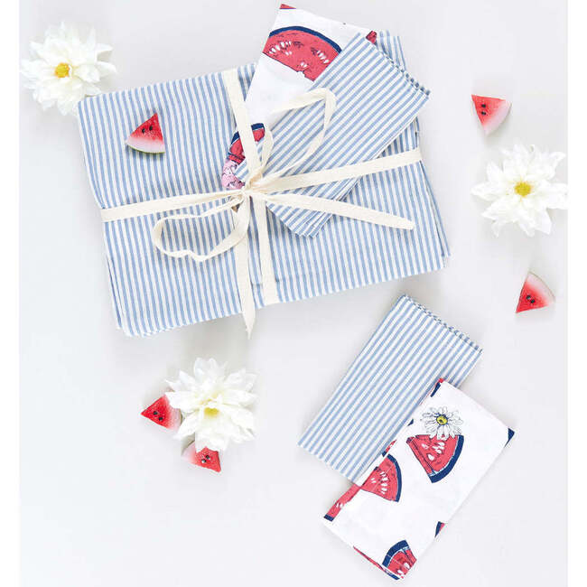 Oversized Printed Napkin Set, Blue Skinny Stripes (Pack Of 4) - Tabletop - 4