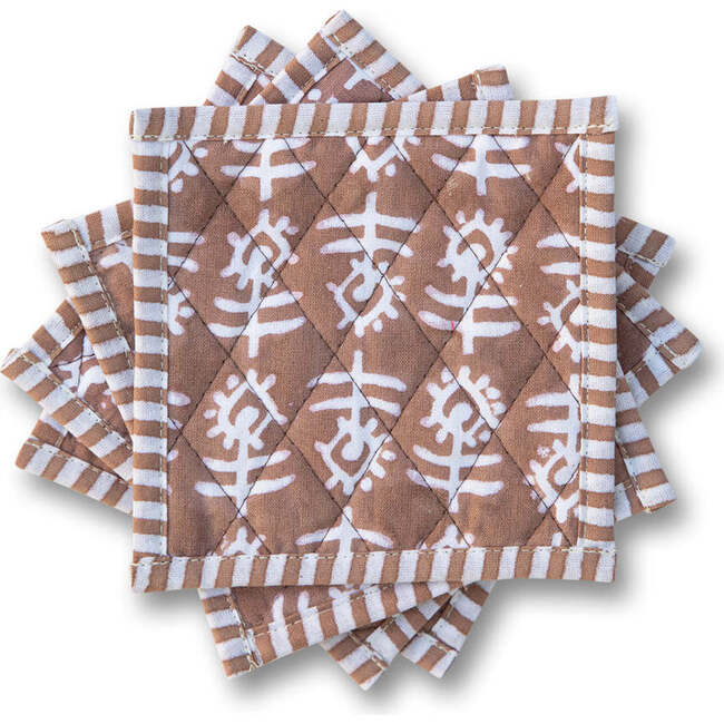 Khaki Flower Coaster, Set of 4