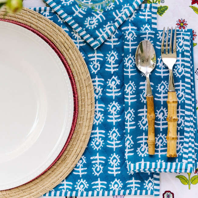 Flower Quilted Placemat, Blue - Tabletop - 2