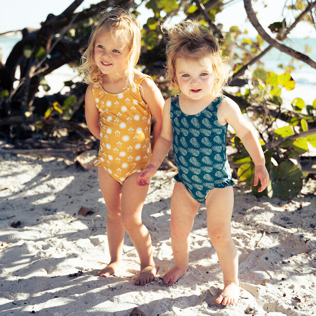 Ruffle Leg One-Piece Swimsuit, Palms In Paradise - One Pieces - 2