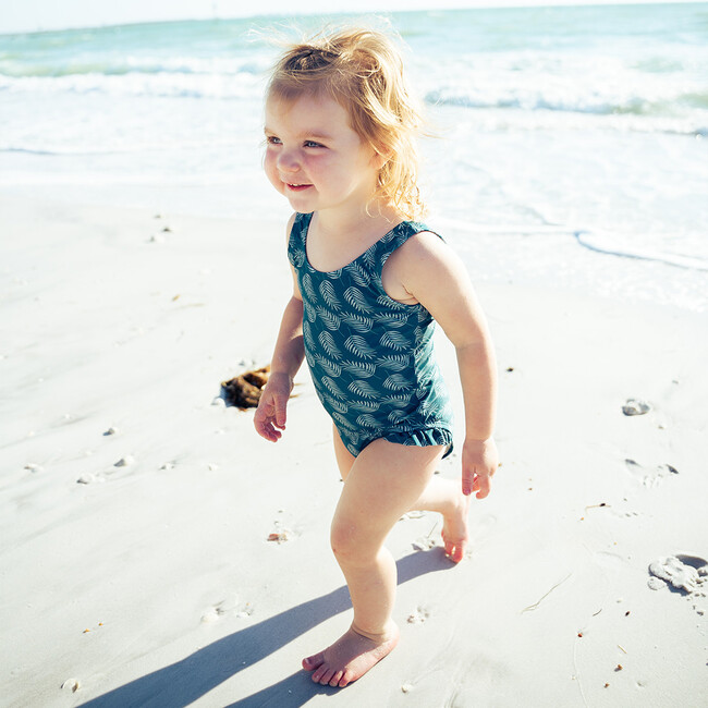 Ruffle Leg One-Piece Swimsuit, Palms In Paradise - One Pieces - 3