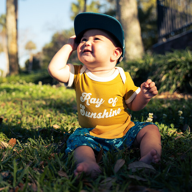 Bamboo Terry Ringer Baby Onesie, Ray Of Sunshine - Bodysuits - 4