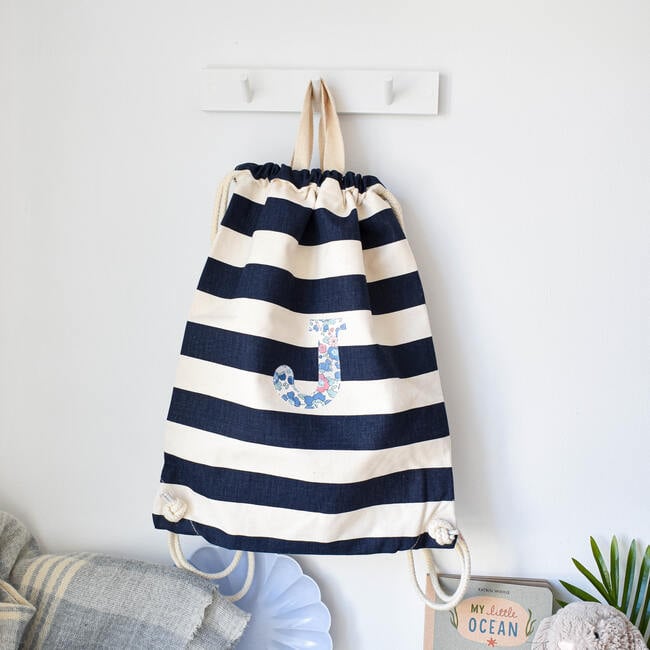 Liberty Of London Personalised Drawstring Bag, Navy - Backpacks - 3