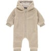 Sherpa Teddy Zipped Hooded Romper, Cream - Rompers - 1 - thumbnail