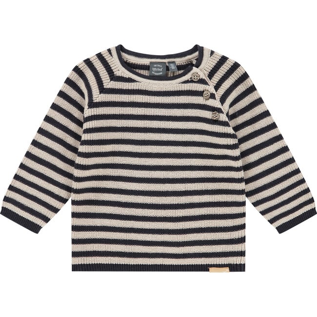 Striped Knit Crew Neck Pullover Sweater, Navy And White