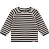 Striped Knit Crew Neck Pullover Sweater, Navy And White - Sweaters - 1 - thumbnail