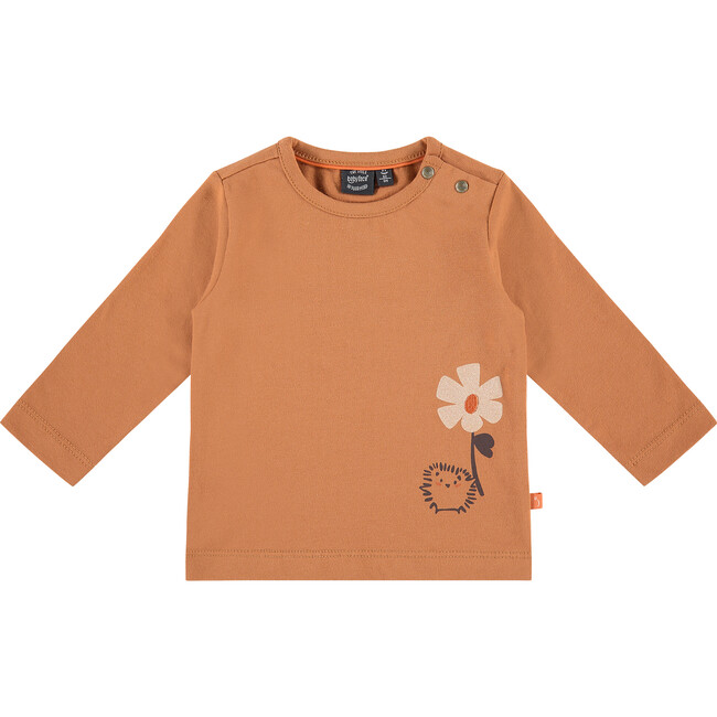 Floral Print Long Sleeve Tee Shirt, Orange