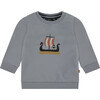 Viking Ship Graphic Crew Neck Pullover Sweatshirt, Ashy Blue - Sweatshirts - 1 - thumbnail