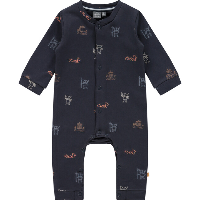 All-Over Viking Graphic Romper, Navy And Multicolors