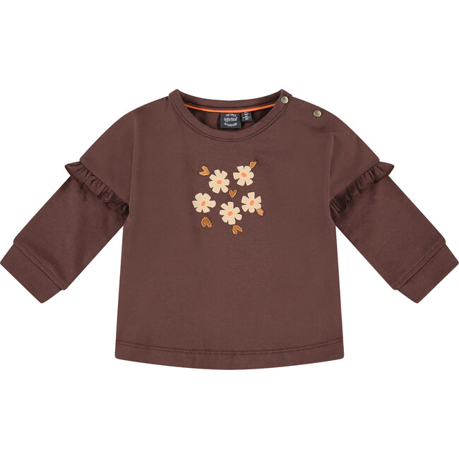 Floral Print Long Sleeve Tee Shirt, Brown