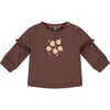 Floral Print Long Sleeve Tee Shirt, Brown - Tees - 1 - thumbnail