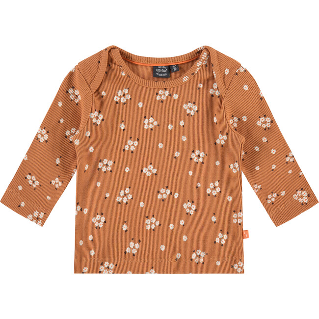 All-Over Floral Print Long Sleeve Tee Shirt, Orange