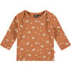 All-Over Floral Print Long Sleeve Tee Shirt, Orange - Tees - 1 - thumbnail