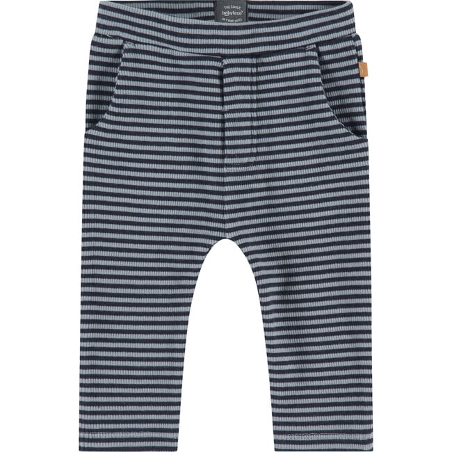 2-Front And 1-Back Pocket Striped Legging, Navy And Blue