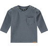 Striped Long Sleeve Tee Shirt, Navy And Blue - T-Shirts - 1 - thumbnail