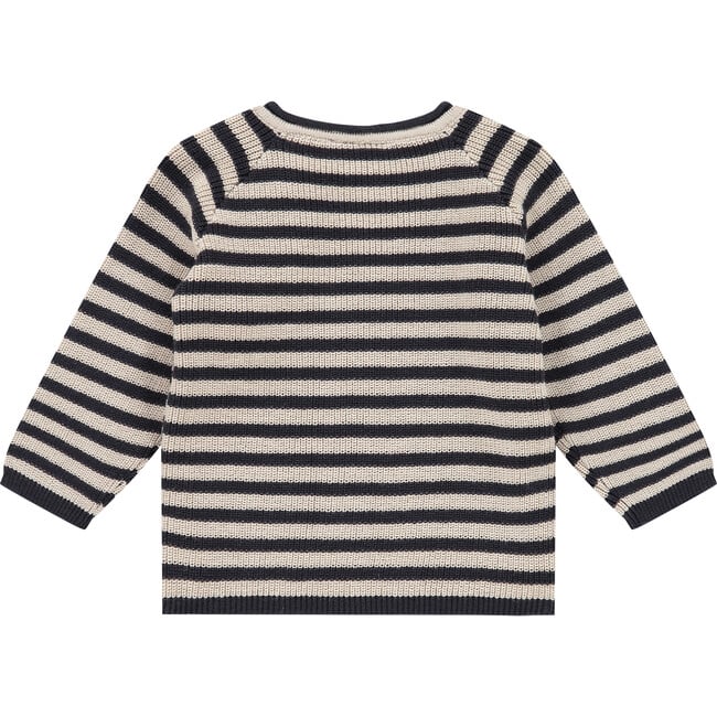 Striped Knit Crew Neck Pullover Sweater, Navy And White - Sweaters - 2