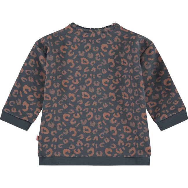 Leopard Print Crew Neck Pullover Sweatshirt, Charcoal - Sweatshirts - 2