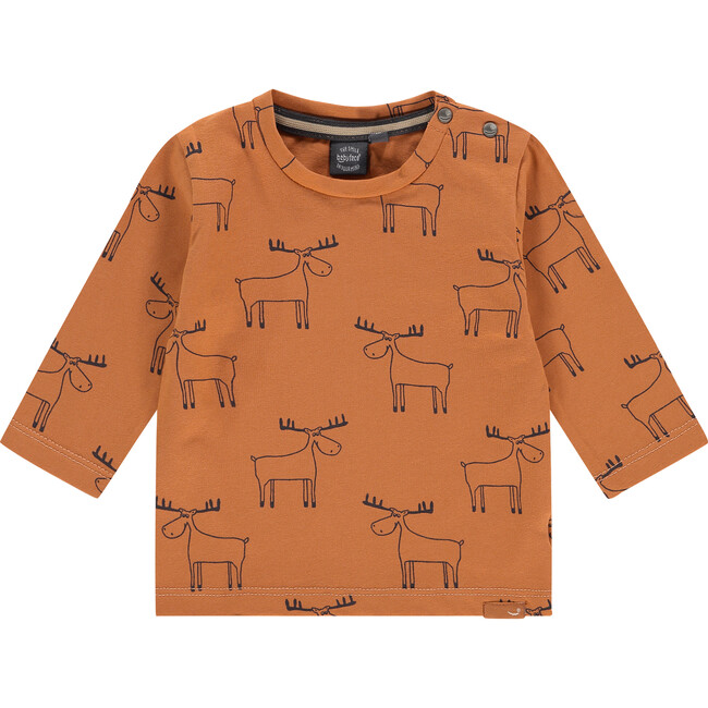All-Over Moose Outline Long Sleeve Tee Shirt, Orange