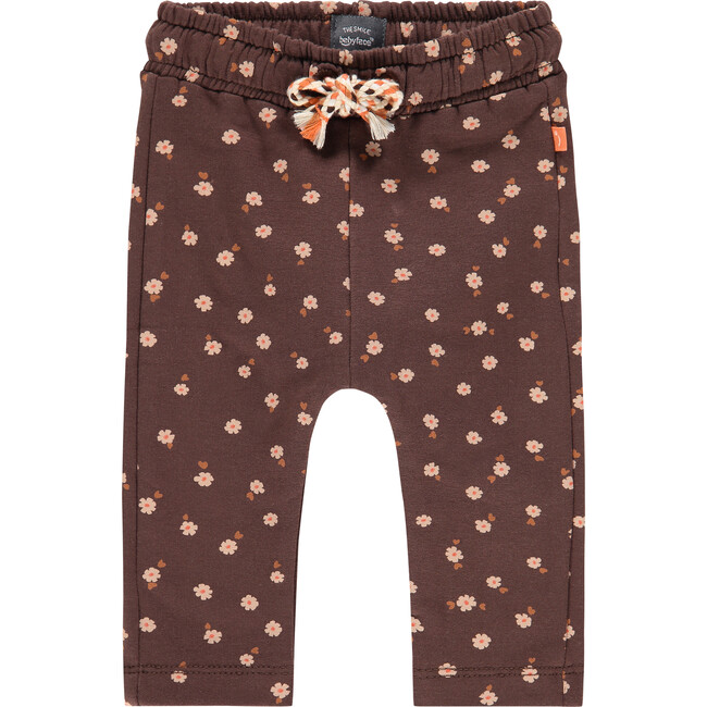 All-Over Flower Graphic Bow Waistband Sweatpants, Brown