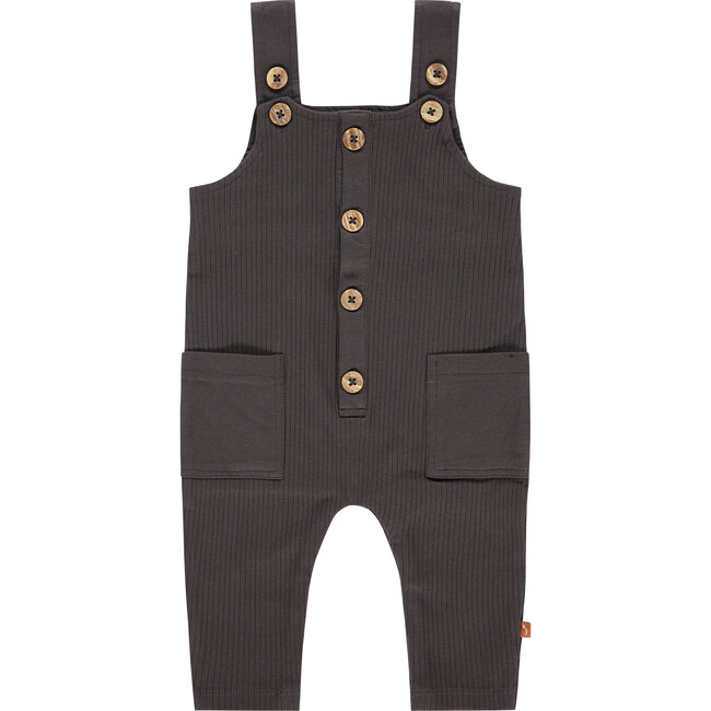 2-Front Pocket Buttoned Strap Overall, Charcoal Grey