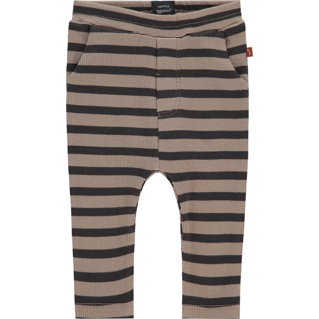 2-Front 1-Back Pocket Striped Legging, Taupe And Charcoal