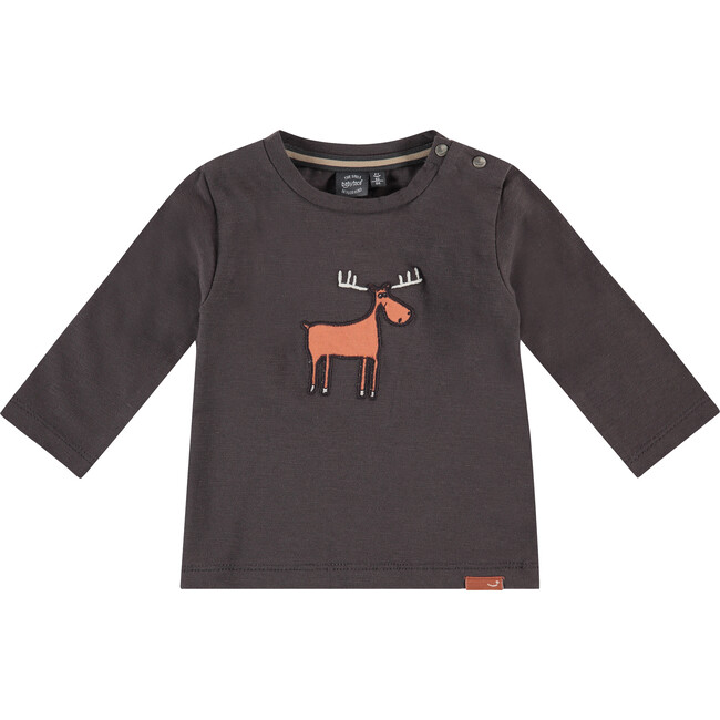 Moose Graphic Long Sleeve Tee Shirt, Charcoal