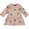 All-Over Lemur Graphic Long Sleeve Drop Peplum Waist Dress, Baby Pink - Dresses - 1 - thumbnail