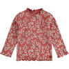 Mock Neck Long Sleeve Floral Print Tee Shirt, Clay - Tees - 1 - thumbnail