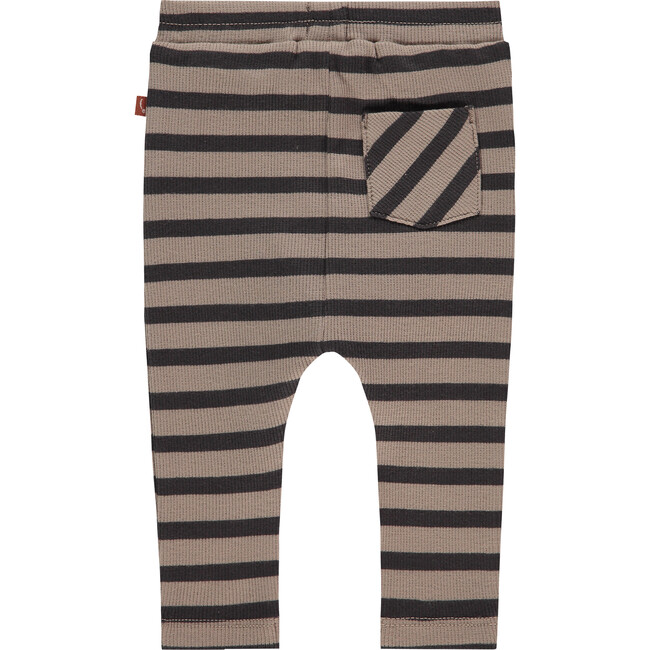 2-Front 1-Back Pocket Striped Legging, Taupe And Charcoal - Leggings - 2