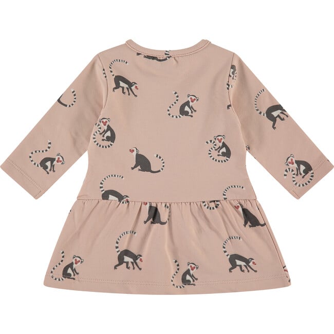 All-Over Lemur Graphic Long Sleeve Drop Peplum Waist Dress, Baby Pink - Dresses - 2