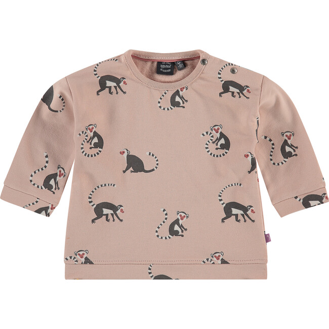 All-Over Lemur Graphic Crew Neck Pullover Sweatshirt, Baby Pink