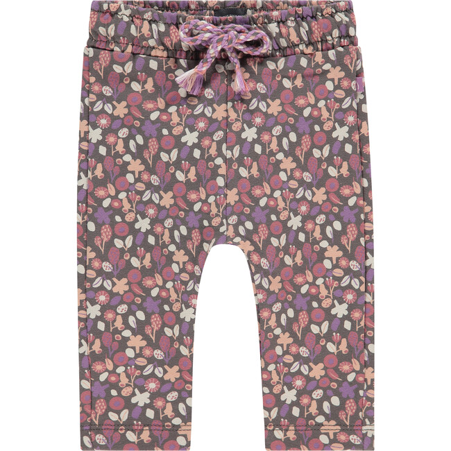 Floral Print Bow Waistband Sweatpants, Purple And Multicolors
