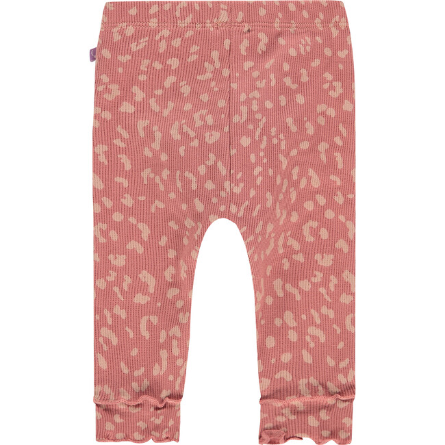 Lepoard Spots Lettuce Edge Hem Ribbed Legging, Pink - Leggings - 2