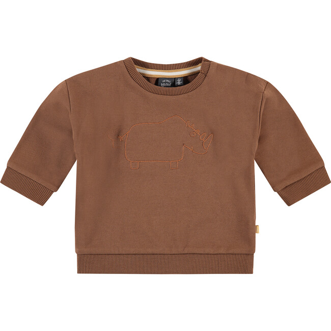 Embroidered Rhinoceros Crew Neck Sweatshirt, Brown