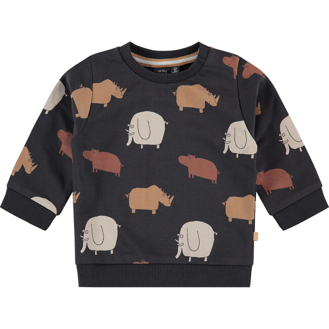 Elephant And Rhino Graphic Crew Neck Sweatshirt, Navy And Multicolors