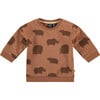 Monochromatic Rhino And Elephant Graphic Crew Neck Sweatshirt, Brown - Sweatshirts - 1 - thumbnail