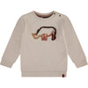 Embroidered Rhinoceros Crew Neck Pullover Sweatshirt, White - Sweatshirts - 1 - thumbnail