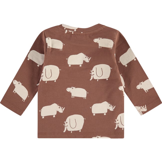 Rhino And Elephant Graphic Long Sleeve Tee Shirt, Chocolate Brown - Tees - 2