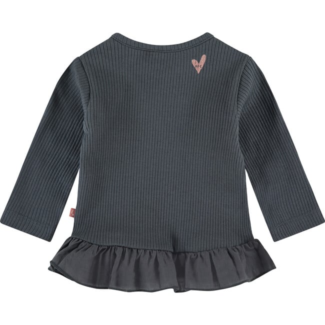 Long Sleeve Ruffled Peplum Tee Shirt, Charcoal - Tees - 2